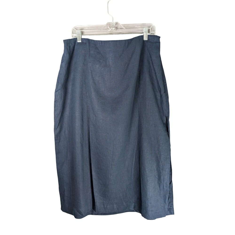 Abercrombie & Fitch Skirt Womens XLP Navy Blue 100% Linen Midi Side Slit New